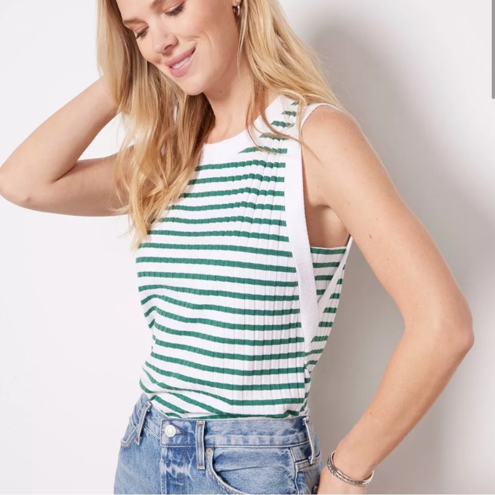 Evereve Gabby Ringer Stripe Tank Women’s Size M Green White
